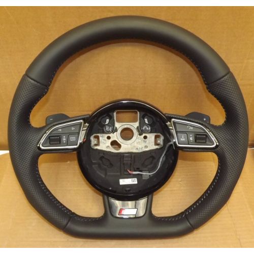 AUDI FLAT BOTTOM S-LINE MULTI FUNCTION STEERING WHEEL DSG (NEW) - SUPPLY & FIT (PIANO BLACK)