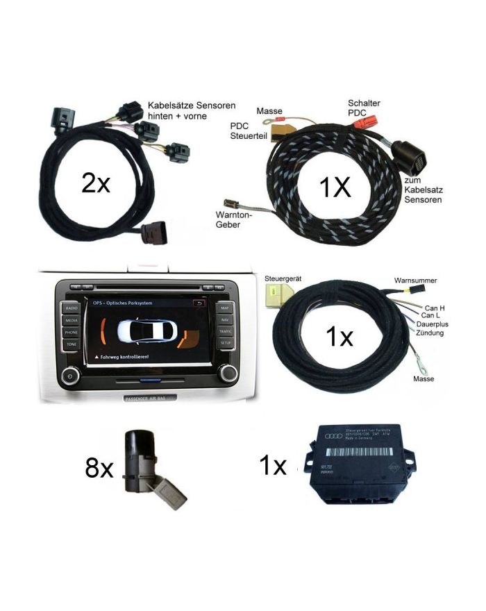 Genuine VW OEM Retrofit Kit - OPS Parking Sensors - Front + Rear - Passat B8