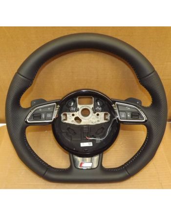 AUDI FLAT BOTTOM S-LINE MULTI FUNCTION STEERING WHEEL DSG (NEW) - SUPPLY & FIT (PIANO BLACK)